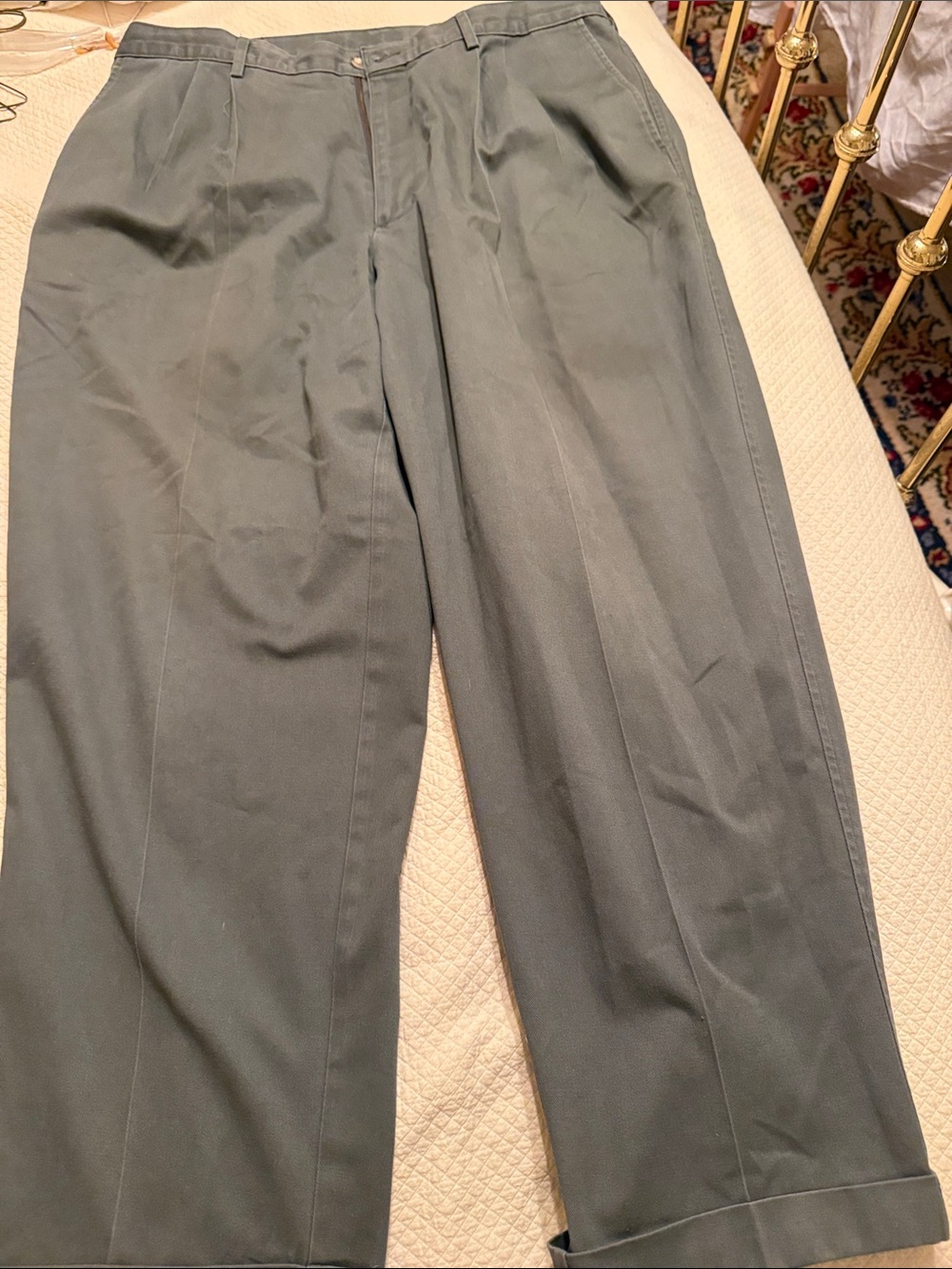 100% cotton Haggar Pleated Dress Pants in Dark Olive